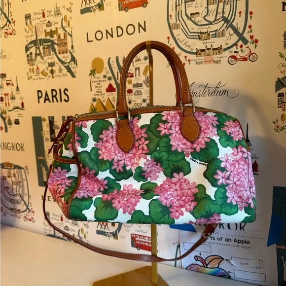 Dooney & Bourke Pink and Green Hydrangea Floral Satchel - Picture 2 of 9